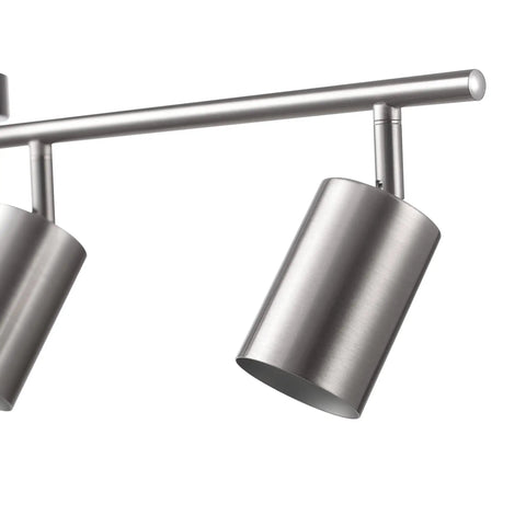 Close-up of a pivoting head on a Pratt 4 Light Track Lighting Fixture in Brushed Nickel With Pivoting Heads, Minimalist Modern Spotlight Kit