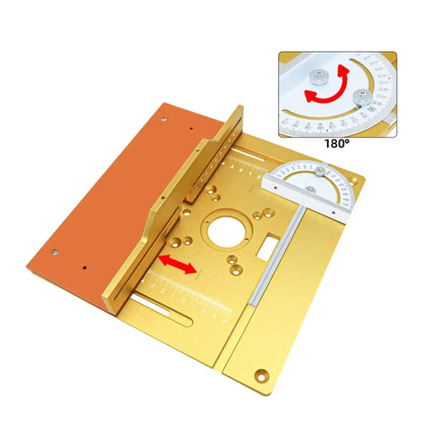 Slick Aluminum Router Table Insert Plate With Precision Center Bushing For Rock Solid Wood Milling And Trimming Heavy Duty Flip Mount Board Fits Like A Glove Standard Router Base Makes Work Easy Set Of Four, gold finish