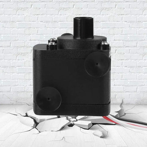 Kick Heat Out With This 12V DC Mini CPU Water Cooling Pump featuring black plastic casing and compact design for effective cooling.