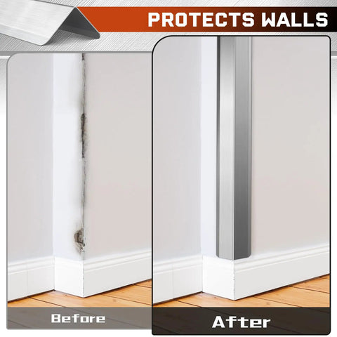 Heavy Duty Stainless Steel Wall Corner Guards Ten Pack showing before and after installation on a wall corner.