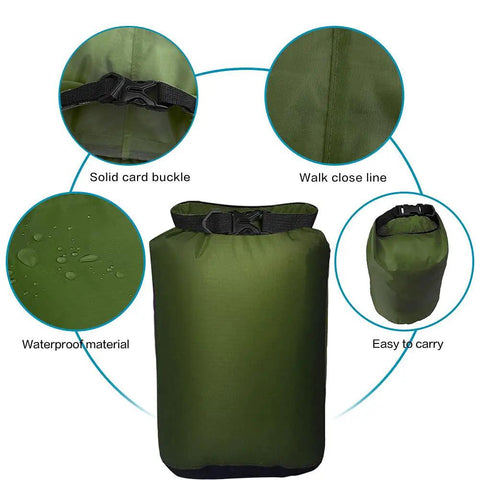 Ultimate Five Pack Waterproof Dry Sack Set, Ultra Lightweight Outdoor Gear Bags In 20L 12L 10L 6L And 3.5L, Army Green detailing