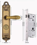 Dimensions of Retro Style Zinc Alloy Door Knob Lock With Key For Indoor Security, showing detailed measurements and design.