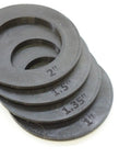 Four Piece Router Table Insert Ring Set Featuring Rock Solid 3.1 Inch Outer Diameter with inner sizes of 1, 1.35, 1.5, 2 inches.