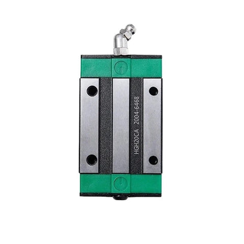 HGH20HA slider block with steel and green aluminum components for DIY CNC applications, part of Level Up Your Shop With This Heavy Duty HGR20 Square Linear Guide Rail And HGH20HA Slider Block Combo Slide Two Tracks Across Four Rugged Carriage Units For Flawless Zero Play Glide Top Pick For DIY CNC Rigs Craving Buttery Smooth Motion Daily.