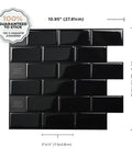 Peel And Stick Backsplash Tiles For Kitchen And Bathroom, 10.95x9.70 Inches, 3D Self Adhesive Tile Backsplash With Subway Nero Look, 10 Sheets, No Mess Easy DIY Wall Tile Upgrade shown with dimensions