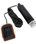 Heavy Duty No Hassle Battery Powered Portable Sump Pump with charger and cord for easy water removal and drainage.
