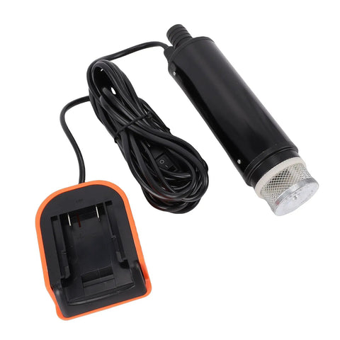 Heavy Duty No Hassle Battery Powered Portable Sump Pump with charger and cord for easy water removal and drainage.