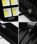 JUDYSSY Bright Led Floodlight 30W-600W， close-up of 400W design showing durable aluminum casing and cooling fins.