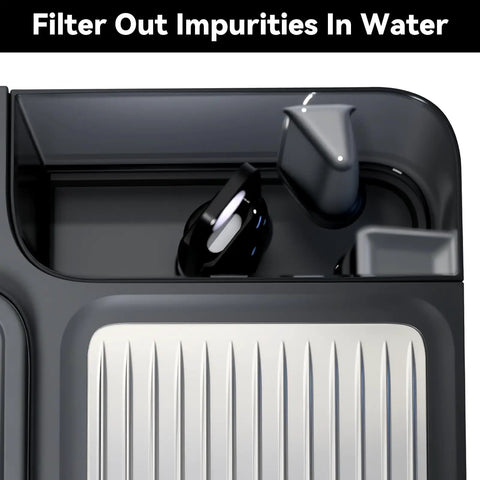 Close-up of water filter housing for Ninja ES701 ES601 espresso machines, showing filter slots and spout, labeled to remove impurities.