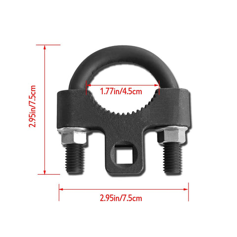 Inner tie rod removal tool with non-slip teeth, black 3/8-inch carbon steel, low-profile U-wrench, front view