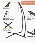Steel frame of X Shaped Hanging Tree Tent With Swing Chair And Canopy for indoor and outdoor use, showing hooks and adjustable chain.