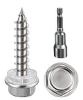 Heavy Duty 10x1 Hex Head Self Tapping Wood Screws Rust Proof 410 Stainless Steel Fasteners 250 Pack with a hex drive bit.