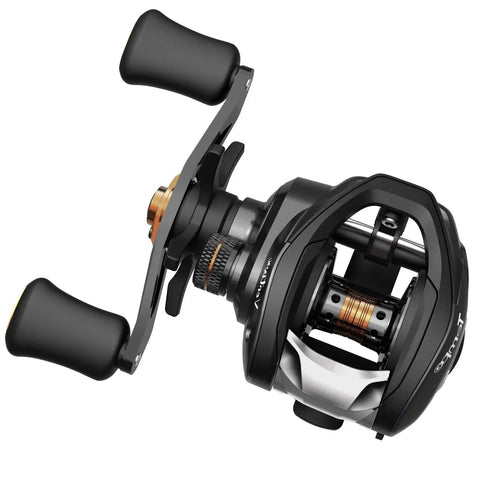 Vertix LP Baitcasting Reel Pro Grade Performance With 7 Plus 1 Ball Bearings, 20 Lb Carbon Fiber Drag, 6.6 To 1 Gear Ratio in dark gray.