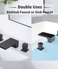 Waterfall Roman Tub Faucet Deck Mount With 3 Holes 2 Handles And Tub Filler High Flow Chrome Finish Solid Brass Construction
