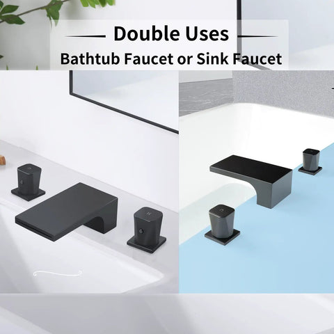Waterfall Roman Tub Faucet Deck Mount With 3 Holes 2 Handles And Tub Filler High Flow Chrome Finish Solid Brass Construction