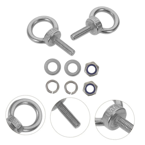 Heavy Duty Stainless Steel Eye Bolts M6x20 With Extended Threads For Serious Lifting And Rigging, Corrosion Resistant Eye Bolts For Industrial, Marine, And Home Use, Built Tough For Chains, Hooks, And Hardware, with washers and nuts