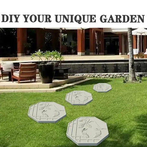 Large Round Concrete Mold For Walkways And Patios 18.89 Inch Diameter Reusable Brick Paver Tile Mold With Lotus Pattern Easy Demold Durable Cement Molding For Garden Paths Yard Walkways And DIY Outdoor Pavement installed on grass