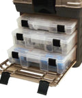 Stow N Go Toolbox Pro Rack Organizer with graphite gray and sandstone finish, showing three removable StowAway compartments
