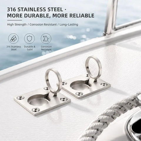 2 Pack Flush Ring Pulls For Boat Hatches And Marine Doors, Stainless Steel 316 Recessed Pull Handle on boat deck