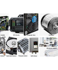 Collage of various motors and components including toy models, VCR drums, computer fans, encoders, and miniature motors.