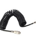 Flexible Coiled Air Hose Quarter Inch Durable Pressure Fits Tire Inflator Pump Compressor Tools Plus Dust Blowers For Car And Motorcycle Garage Shop Nylon Design Easy Storage Twenty Three Feet Length Is Good For Hot Shop Guys Got Big Deal., black coiled air hose with metal fittings