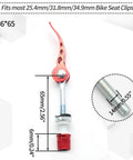 High Strength Aluminum Bike Seat Post Quick Release Pin M6x65mm Clamp Bolt, red, shown with size dimensions and mechanism detail.