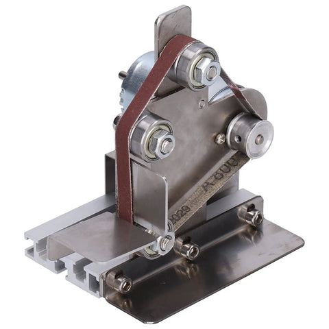 Jauarta Mini Belt Sander Grinder Aluminum Alloy Polishing Machine 9000RPM with belt and motor, compact size for metal and wood.
