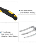Close-up of Three Tine Hand Garden Fork With Aluminum Alloy Non Slip Handle, showing ABS plastic handle and tines design.