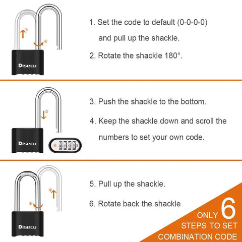 Instructions for setting Heavy Duty 4 Digit Combo Padlock With 2.5 Inch Shackle Outdoor Waterproof Locker Lock For School Gym Storage Unit Fence Gate And Toolbox Black Long Shackle Design
