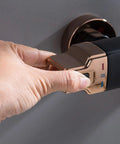 Top Shelf Wall Mounted Rain Shower Combo Set With Smooth Handheld Sprayer And Bathtub Faucet Featuring Sleek Rose Gold And Matte Black Finish, hand adjusting temperature control.