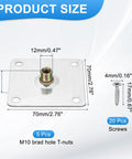 M10 Brad Hole Tee Nuts Complete Pack with dimensions, features durable metal and includes 20 screws for assembly.