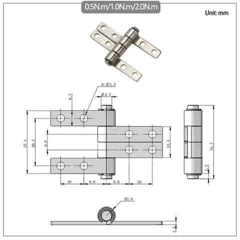 360 Degree Rotation Torque Stop Freely Damping Hinge, silver metal, 1 pc