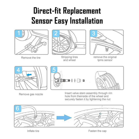 Ford TPMS Sensor Set Of 4 315MHz Replacement For F150 Explorer Fusion 2015 2024 Waterproof Tire Pressure Monitoring System Sensor Fits Lincoln OEM Replacement Direct Fit TPMS Sensors For Ford Lincoln Vehicles 4 Pack installation diagram