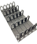 5 Pack 1U 19 Inch Server Rack Cable Management Panel With D Ring Hooks For Horizontal Or Vertical Wire And Cord Organizer In Data Centers Pro Grade Durable ABS 1U Mount Made In Taiwan showing top angled view