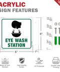 Front view of Eye Wash Station Sign 2 Pack 6 By 6 Inches Acrylic Signs With Pre Drilled Holes Including Screws For Office And Business Use UV Resistant Waterproof No Fade