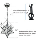Diagram showing Moravian Star Pendant Light With Seeded Glass Shade, Adjustable Chain, 16 Inch Diameter, dimensions and chain details