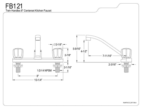 Diagram of Columbia 8-Inch Kitchen Faucet With 7 11/16 Inch Spout Reach No Sprayer Polished Chrome layout and measurements.