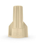 Tan Twist On Wire Connectors Box Of One Hundred For 22 To 8 AWG Electrical Lines With Ribbed Grip Caps and High Leverage Wings, close-up view.