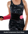Woman wearing Slip On This Breathable Lumbar Support Belt To Lock Firm Compression And Fast Lower Back Pain Relief While Quieting Sciatica Kinks.