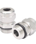 Two Pack NPT Half Inch Waterproof Cable Glands, Adjustable 6 To 12 Mm, Stainless Steel Construction, Corrosion Resistant, Ideal For Outdoor Electrical Enclosures, Easy Locking Seal And Durable Weatherproof Fit, shown with two fittings
