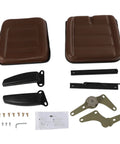 Kick Butt While You Work With This Built Tough Universal Tractor Seat Featuring Adjustable Backrests Foldable Armrests And Heavy Duty Foam For Forklifts Mowers Skid Steers components including brown seat cushions and armrests.