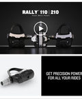 Rally XC110 Single-Sensing Power Meter Pedals For Cyclists With Rechargeable Sensor And Removable Power Module on black background