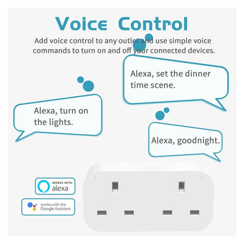 Voice control features for Totally Smooth Dual Outlet Power Bar Featuring Real Time Wattage Tracker And Flawless Wireless App Control.
