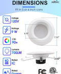 Diagram of 5/6 Inch LED Recessed Light Kit With Night Light, Dimmable And Energy Smart, 9W Equals 85W, 3000K Warm White, dimensions shown.