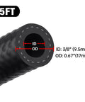 Beefy Three Eighths Inch Fuel Hose With Push Lock NBR Rubber SAE 30R7 25Ft showing dimensions ID 3/8 inch, OD 0.67 inch.