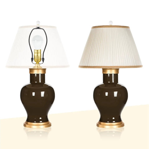 2 table lamps with white shades and gold accents, suitable for 2 Pack 1.5 Inch Tall Lamp Finials White And Gold With 1/4-27 Thread Cap Knobs And Cleaning Cloth For Table And Floor Lamps Shade Holder Decor Durable Metal Construction No-Fuss Easy Screw On Install Great For Chandeliers And Living Room Lighting.