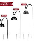 Two Pack Adjustable Shepherd Hooks With Heights Of Thirty One Twenty Four And Sixteen Inches Heavy Duty One Half Inch Thick Black Outdoor Hangers For Lanterns Solar Lights Bird Feeders Planters Wedding Aisles And Yard And Patio Garden Decor front view