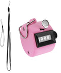 Dang Solid Four Digit Mechanical Tally Clicker Counter In Bright Pink With Two Heavy Duty Nylon Lanyards For Tracking Sports Drills Knitting Stitches Golf Rounds And Fishing Lines Pure Manual Gear No Batteries Or Recharging Cables Needed Ever, showing clicker with two lanyards.