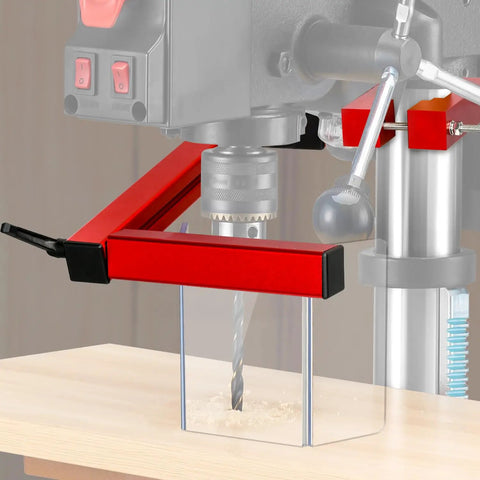 Adjustable Drill Press Guard Shield For 2.0 To 4.0 Inch Column Diameter Fits Benchtop And Floor Models Safety Shield installed