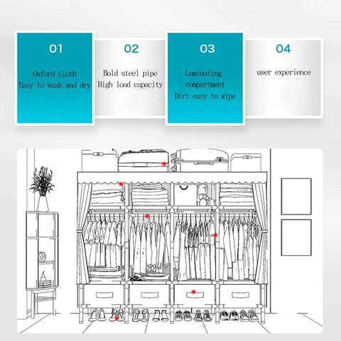 Heavy Duty Portable Wardrobe With Steel Pipe Cloth Closet Organizer Hella Durable Easy Assemble Clothes Rack For Bedroom Extra Storage Space 200 X 45 X 170 Cm